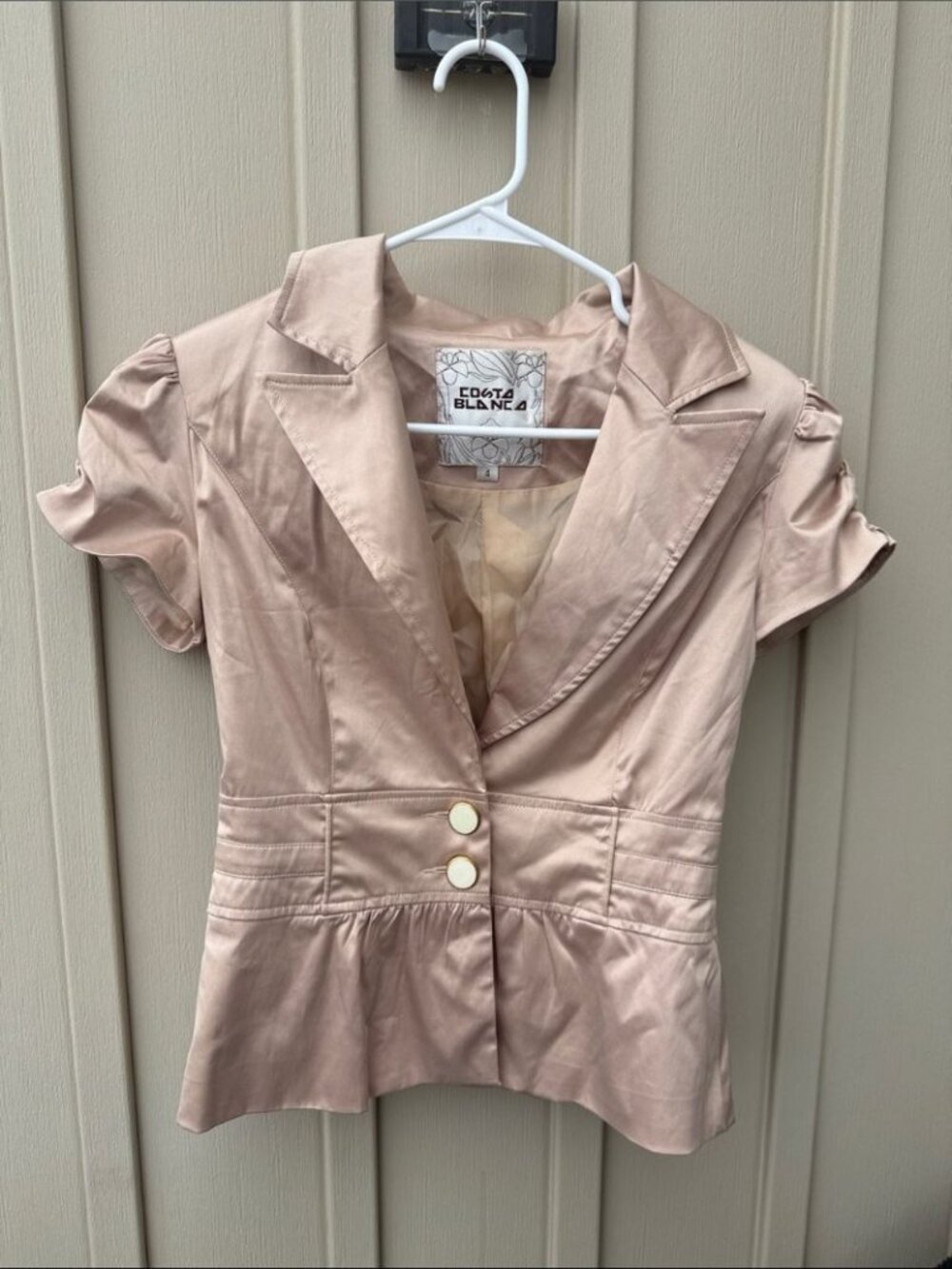 Costa Blanca Vintage Y2K Blush Satin Peplum Jacket Top